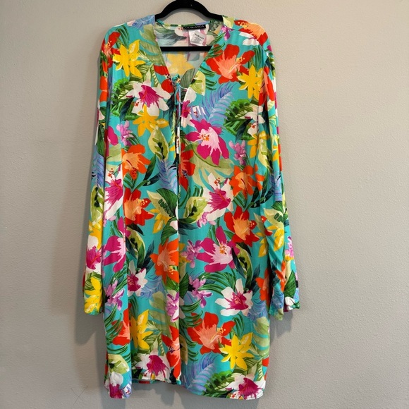 La Blanca Multicolor Floral Cover Up Beach Dress Tropical Pockets 3X - Picture 1 of 7